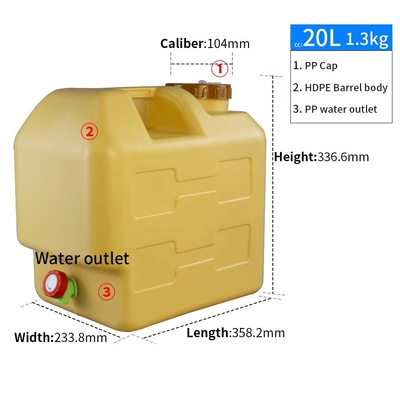 Obstessig 20-Liter-kampierende Wasser-Behälter mit Deckel-Hahn 1.3KG