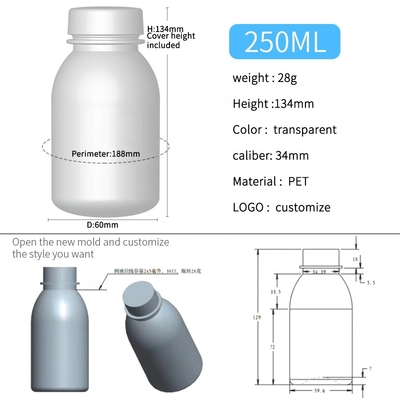 Haushalts-Produkte 34mm klares Plastik-HAUSTIER Plastikflaschen 250ml 28g
